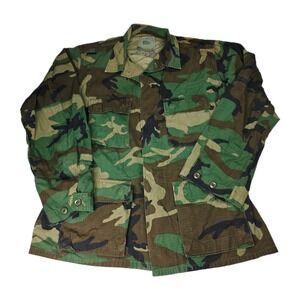 VTG US Army‎ Coat Hot Weather Woodland Camo Combat Jacket BDU Medium Regular